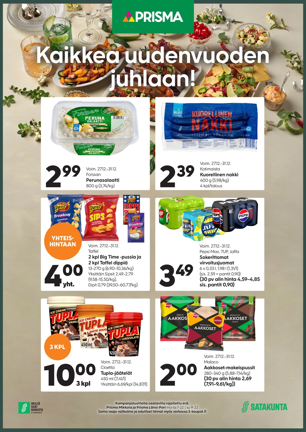 Katso ketjun Prisma region tarjouslehti viikolta 1 sivustolla Viikkotarjoukset.fi. Löydät monia hyviä tarjouksia erilaisista tuotteista. Lue tarjouslehti täältä! Sivu 1