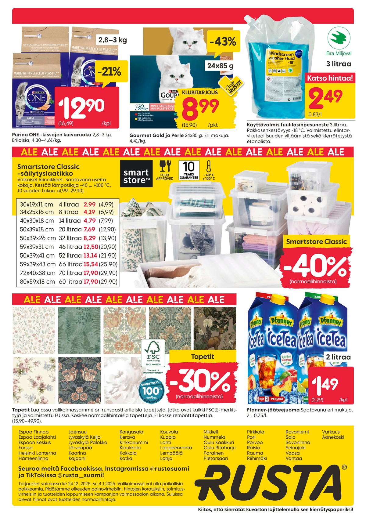 Katso ketjun Rusta tarjouslehti viikolta 1 sivustolla Viikkotarjoukset.fi. Löydät monia hyviä tarjouksia erilaisista tuotteista, esimerkiksi kissan ruoka purina tai jääteet pfanner. Lue tarjouslehti täältä! Sivu 16