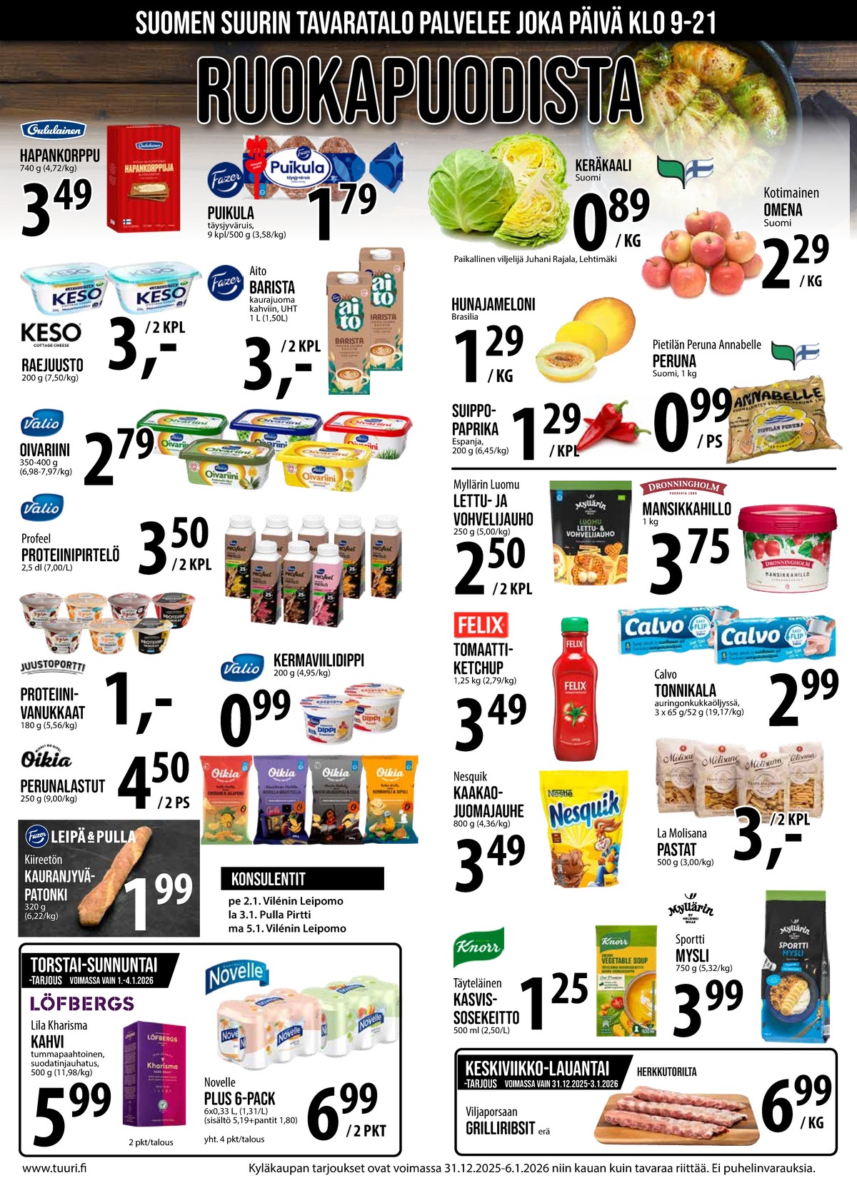 Katso ketjun Keskinen tarjouslehti viikolta 1 sivustolla Viikkotarjoukset.fi. Löydät monia hyviä tarjouksia erilaisista tuotteista. Lue tarjouslehti täältä! Sivu 5