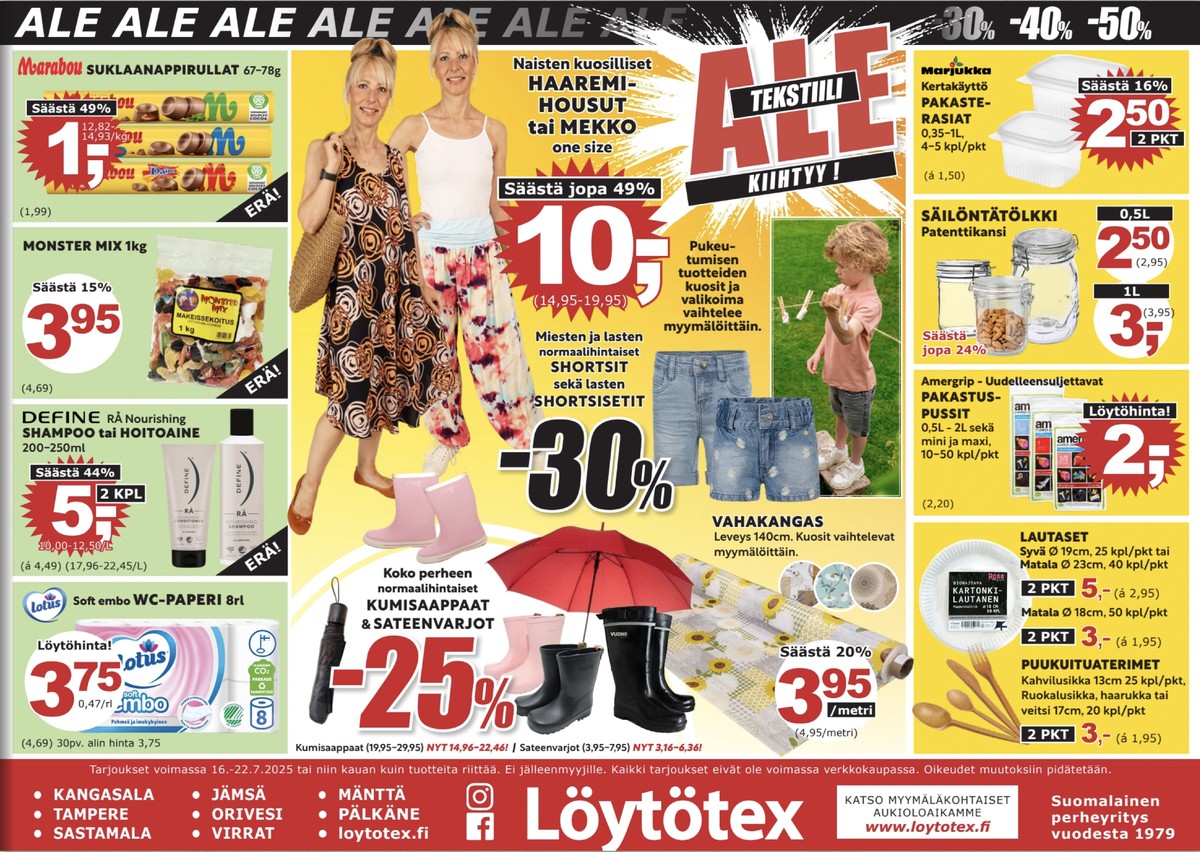Katso ketjun Löytötex tarjouslehti viikolta 29 sivustolla Viikkotarjoukset.fi. Löydät monia hyviä tarjouksia erilaisista tuotteista, esimerkiksi %product1% tai muista tuotteista. Lue tarjouslehti täältä! Sivu 1