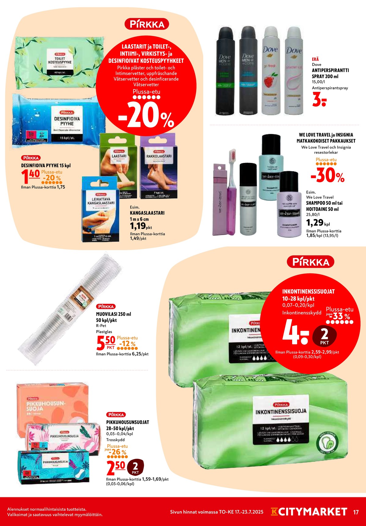 Katso ketjun K-Citymarket tarjouslehti viikolta 29 sivustolla Viikkotarjoukset.fi. Löydät monia hyviä tarjouksia erilaisista tuotteista, esimerkiksi deodorant spray dove men tai deodorant spray dove. Lue tarjouslehti täältä! Sivu 17