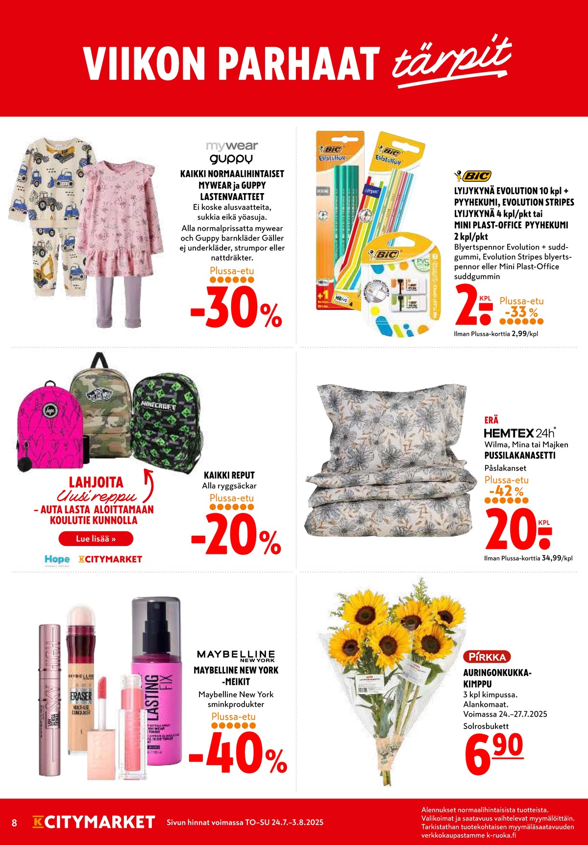 Katso ketjun K-Citymarket tarjouslehti viikolta 30 sivustolla Viikkotarjoukset.fi. Löydät monia hyviä tarjouksia erilaisista tuotteista. Lue tarjouslehti täältä! Sivu 8
