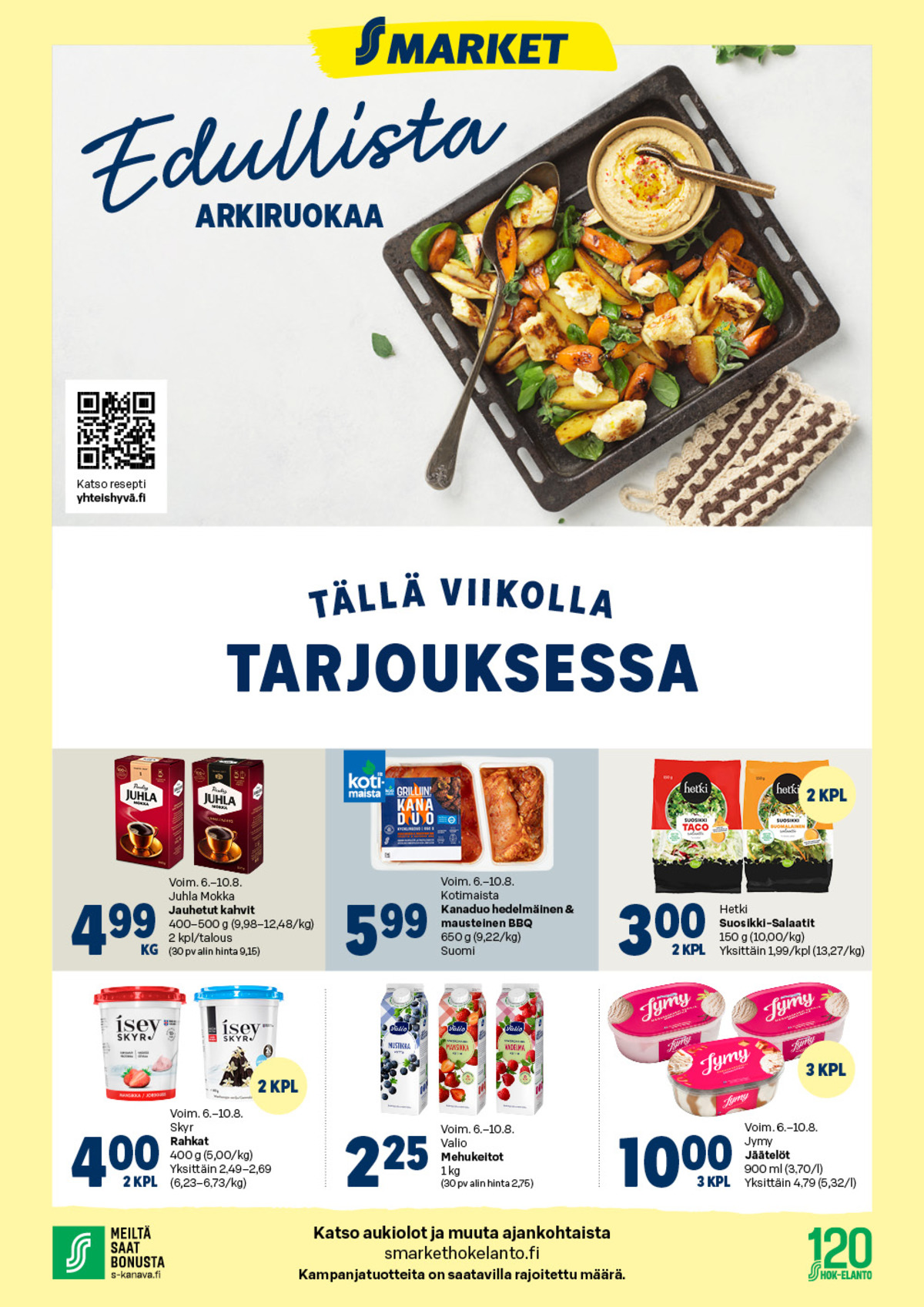 Katso ketjun S-Market tarjouslehti viikolta 32 sivustolla Viikkotarjoukset.fi. Löydät monia hyviä tarjouksia erilaisista tuotteista, esimerkiksi salaattisekoitukset hetki tai grillipakkaus kotimaista. Lue tarjouslehti täältä! Sivu 1