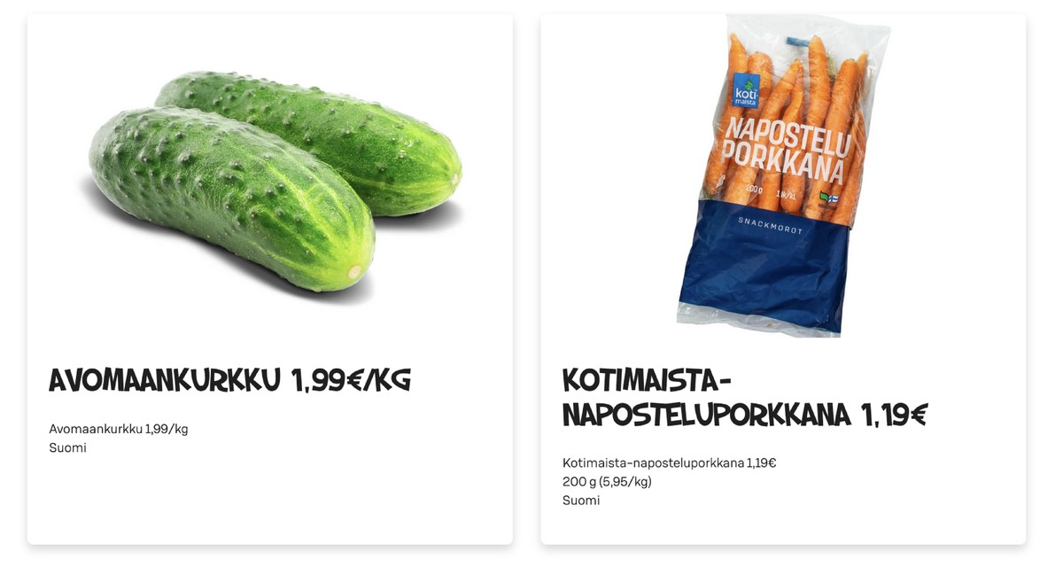 Katso ketjun Alepa tarjouslehti viikolta 32 sivustolla Viikkotarjoukset.fi. Löydät monia hyviä tarjouksia erilaisista tuotteista, esimerkiksi kurkut ei määritelty tai porkkanat kotimaista. Lue tarjouslehti täältä! Sivu 2