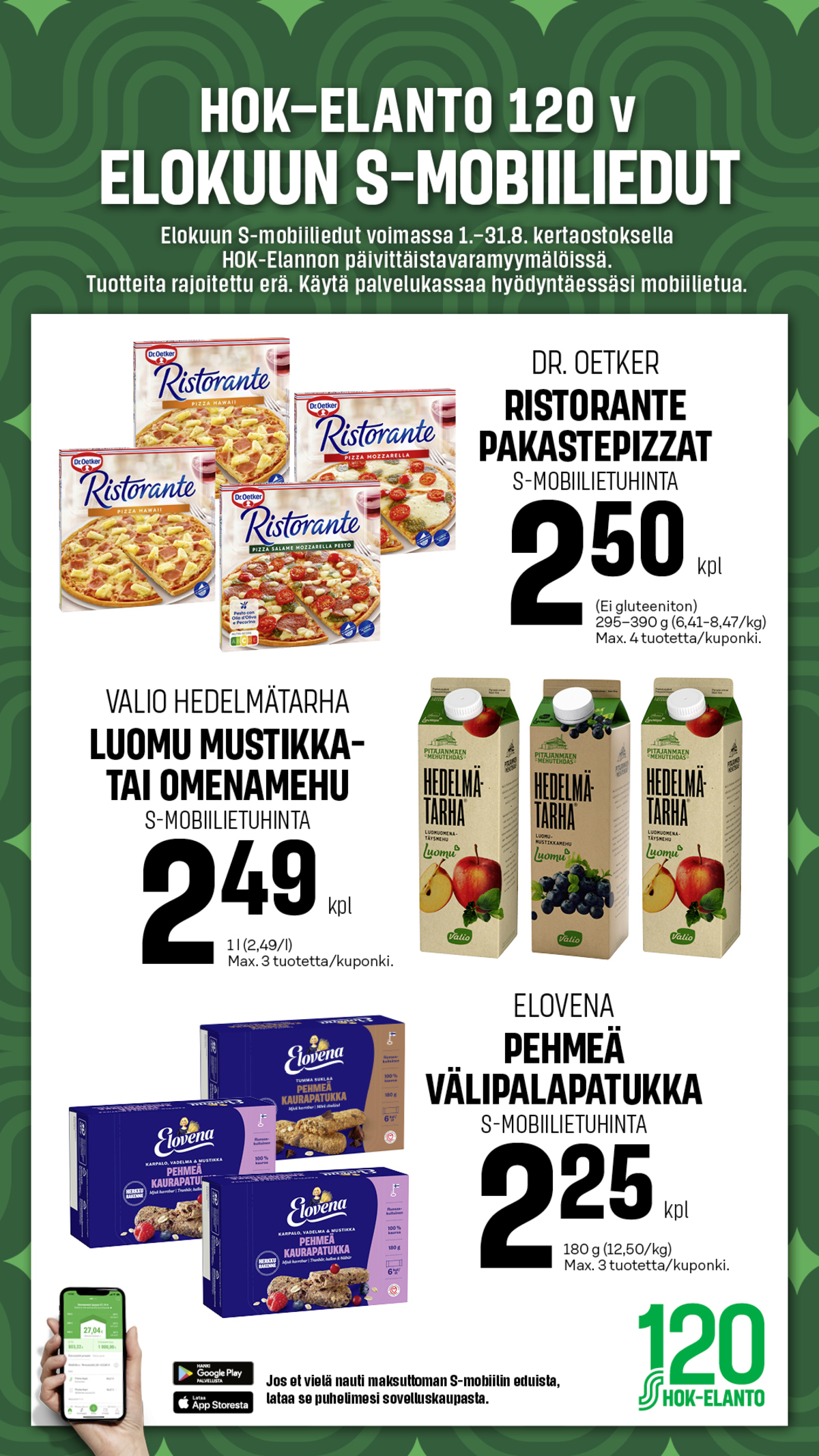 Katso ketjun S-Market tarjouslehti viikolta 33 sivustolla Viikkotarjoukset.fi. Löydät monia hyviä tarjouksia erilaisista tuotteista, esimerkiksi ristorante pizza mozzarella dr oetker tai täysmehut hedelmätarha. Lue tarjouslehti täältä! Sivu 1