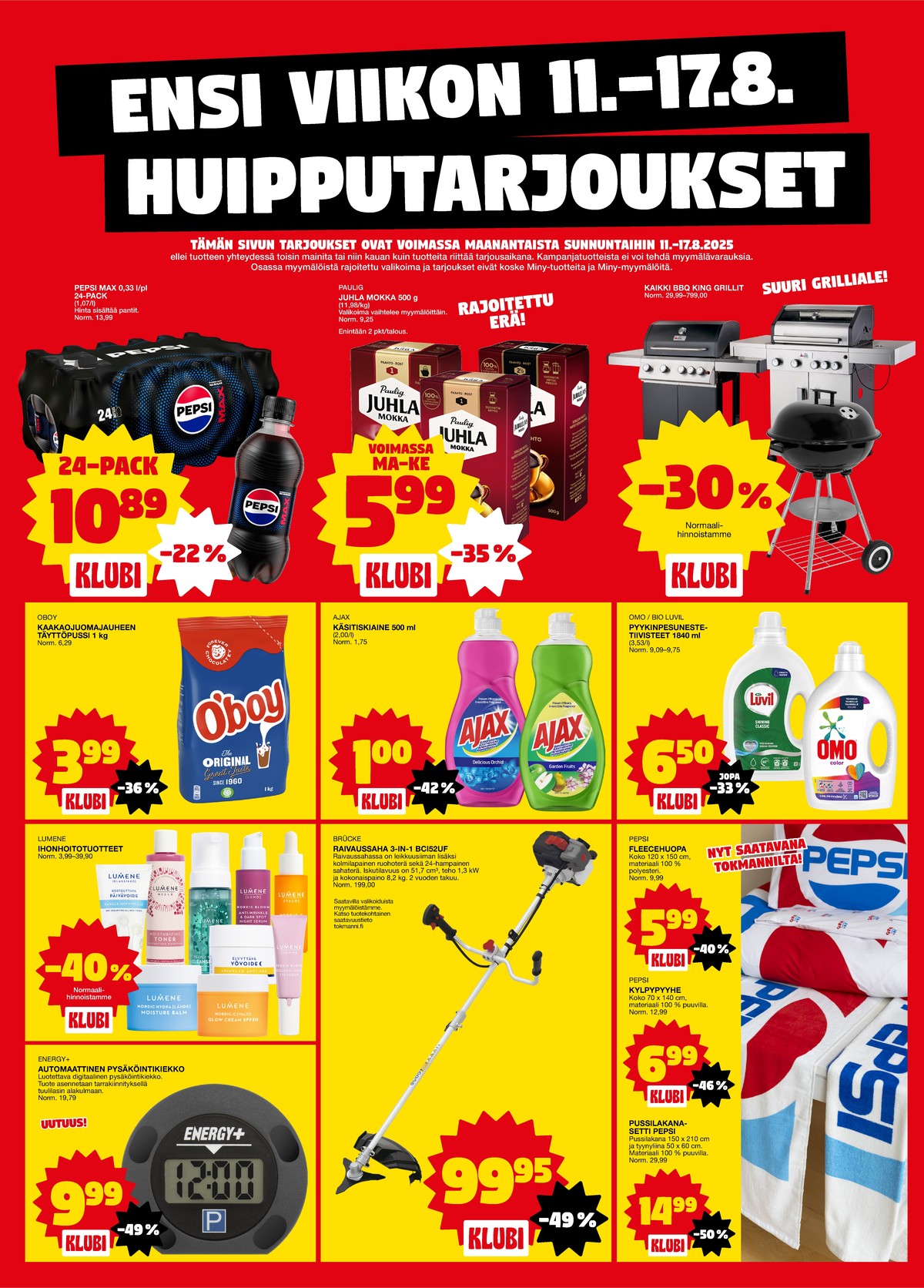 Katso ketjun Tokmanni tarjouslehti viikolta 33 sivustolla Viikkotarjoukset.fi. Löydät monia hyviä tarjouksia erilaisista tuotteista, esimerkiksi virvoitusjuomat pepsi max tai suodatinkahvit juhla mokka. Lue tarjouslehti täältä! Sivu 1