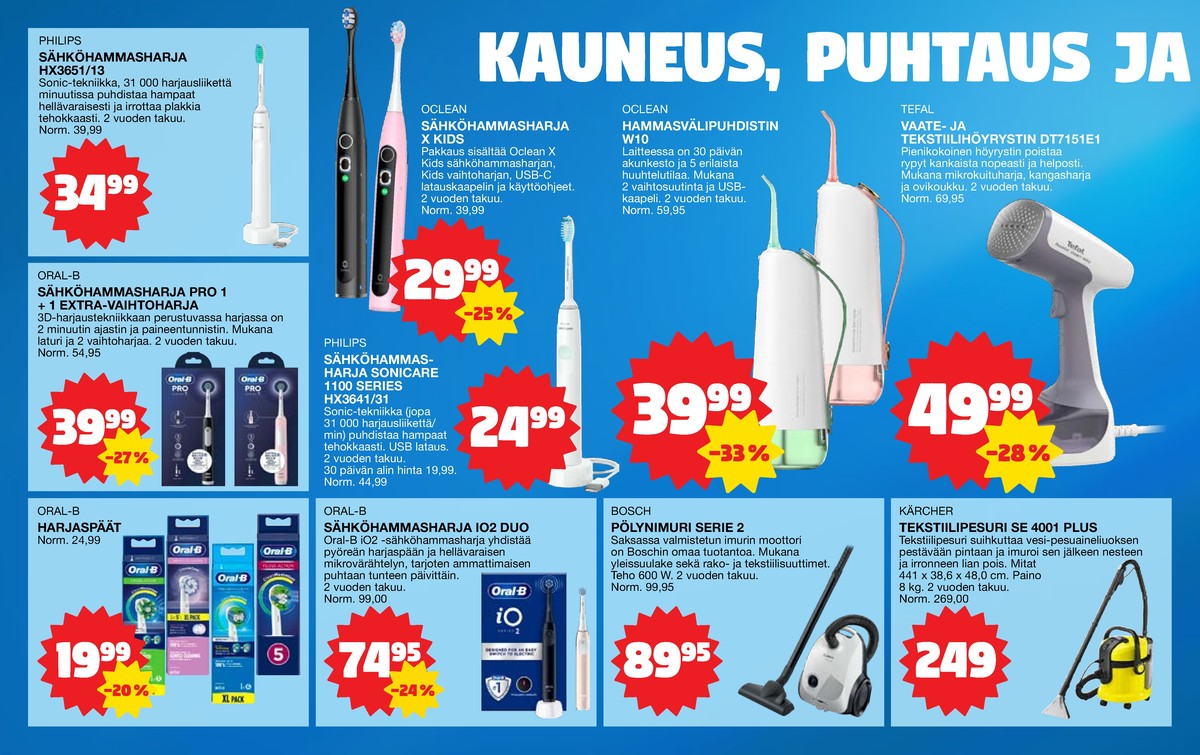 Katso ketjun Tokmanni tarjouslehti viikolta 33 sivustolla Viikkotarjoukset.fi. Löydät monia hyviä tarjouksia erilaisista tuotteista, esimerkiksi sähköhammasharjat philips tai sähköhammasharjat braun oral-b. Lue tarjouslehti täältä! Sivu 2