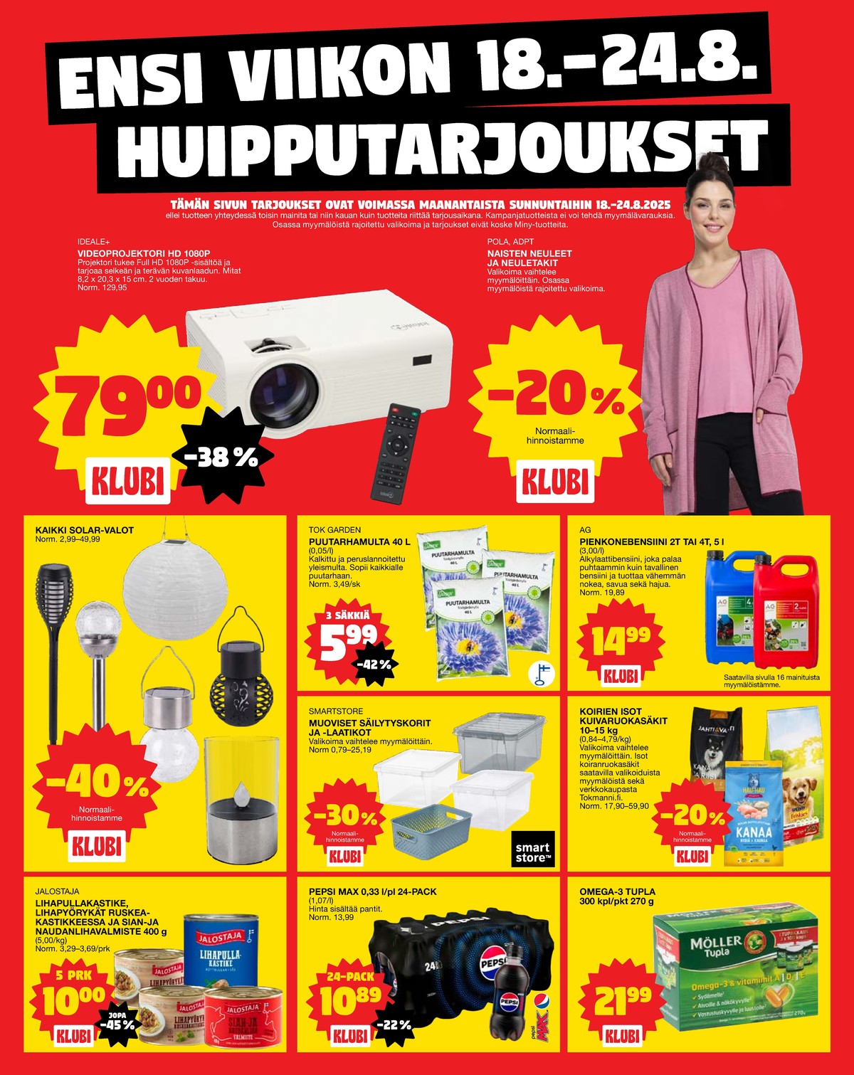 Katso ketjun Tokmanni tarjouslehti viikolta 34 sivustolla Viikkotarjoukset.fi. Löydät monia hyviä tarjouksia erilaisista tuotteista, esimerkiksi aurinkokennovalaisimet ei määritelty tai valmisruoat jalostaja. Lue tarjouslehti täältä! Sivu 1