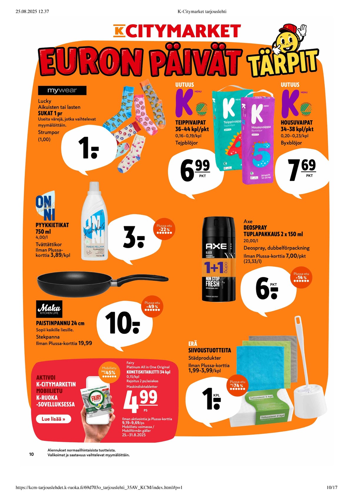Katso ketjun K-Citymarket tarjouslehti viikolta 35 sivustolla Viikkotarjoukset.fi. Löydät monia hyviä tarjouksia erilaisista tuotteista. Lue tarjouslehti täältä! Sivu 10