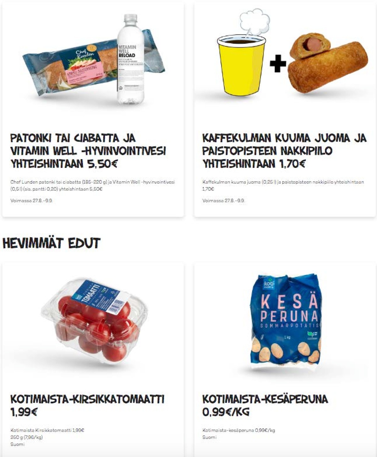 Katso ketjun Alepa tarjouslehti viikolta 35 sivustolla Viikkotarjoukset.fi. Löydät monia hyviä tarjouksia erilaisista tuotteista, esimerkiksi vitamiinivedet vitamin well tai hot dog sämpylät ei määritelty. Lue tarjouslehti täältä! Sivu 1