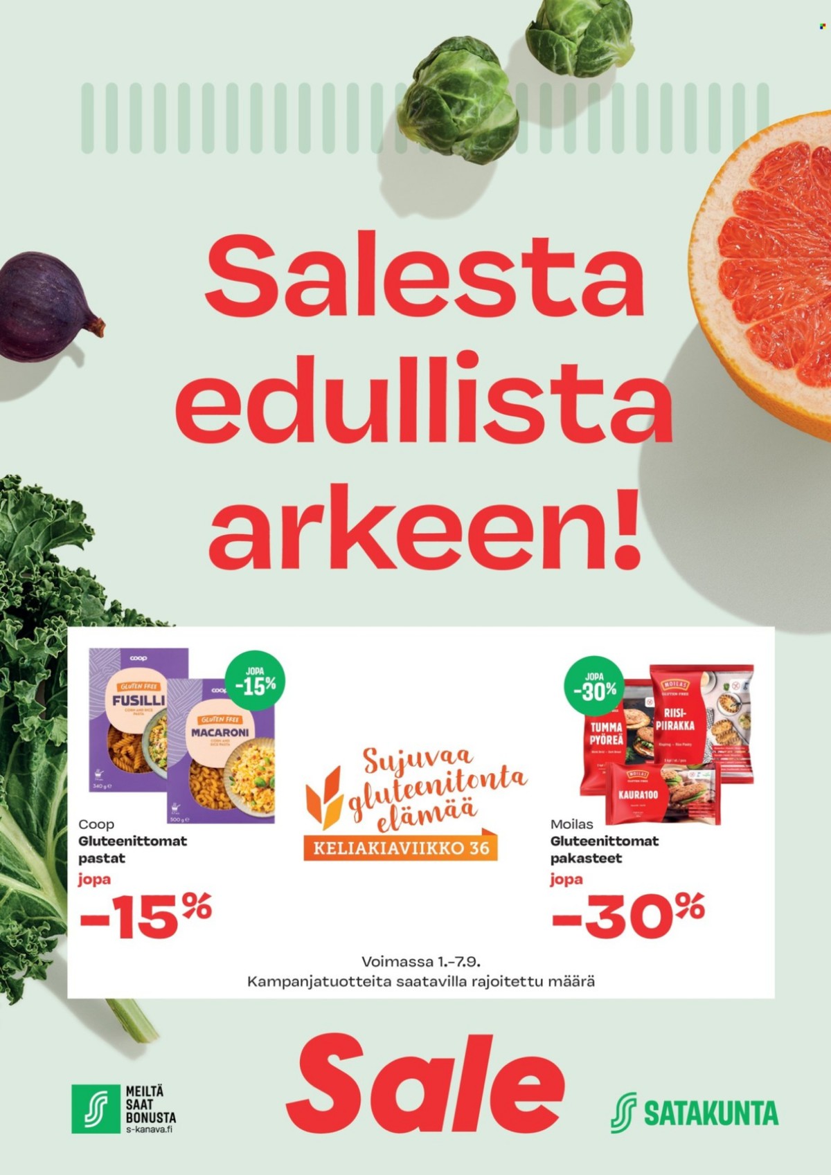 Katso ketjun Sale tarjouslehti viikolta 36 sivustolla Viikkotarjoukset.fi. Löydät monia hyviä tarjouksia erilaisista tuotteista, esimerkiksi leivät moilas tai pasta coop. Lue tarjouslehti täältä! Sivu 1