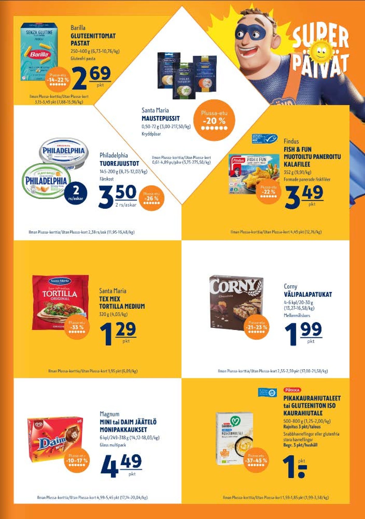 Katso ketjun K-Supermarket tarjouslehti viikolta 36 sivustolla Viikkotarjoukset.fi. Löydät monia hyviä tarjouksia erilaisista tuotteista, esimerkiksi mausteet santa maria tai myslipatukat corny. Lue tarjouslehti täältä! Sivu 3
