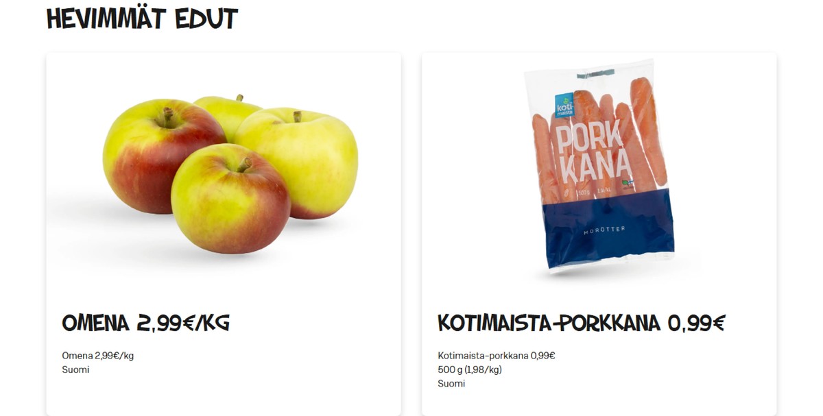 Katso ketjun Alepa tarjouslehti viikolta 37 sivustolla Viikkotarjoukset.fi. Löydät monia hyviä tarjouksia erilaisista tuotteista, esimerkiksi porkkanat kotimaista tai omenat ei määritelty. Lue tarjouslehti täältä! Sivu 2
