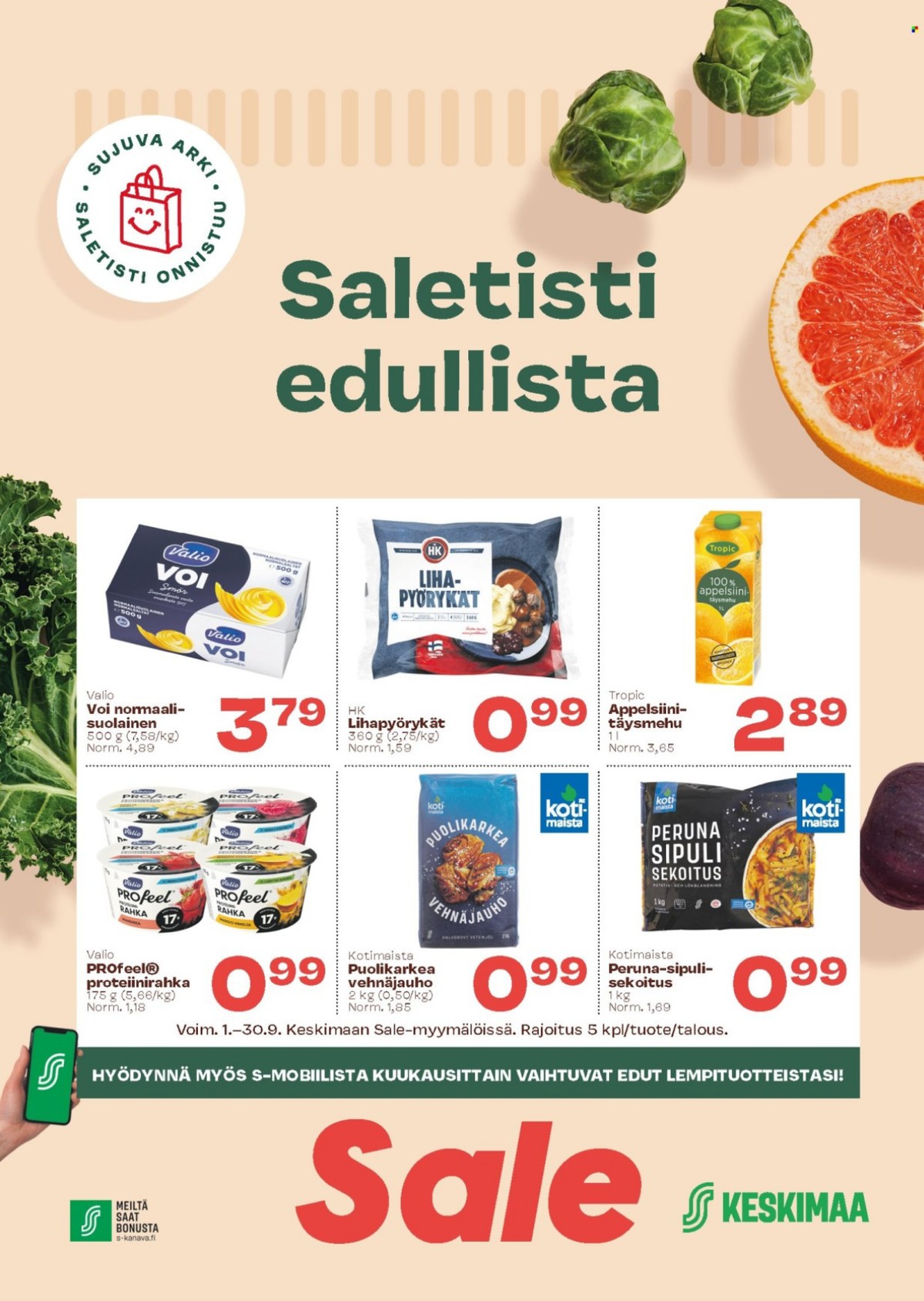 Katso ketjun Sale tarjouslehti viikolta 38 sivustolla Viikkotarjoukset.fi. Löydät monia hyviä tarjouksia erilaisista tuotteista, esimerkiksi perunasekoitukset kotimaista tai täysmehut tropic. Lue tarjouslehti täältä! Sivu 1