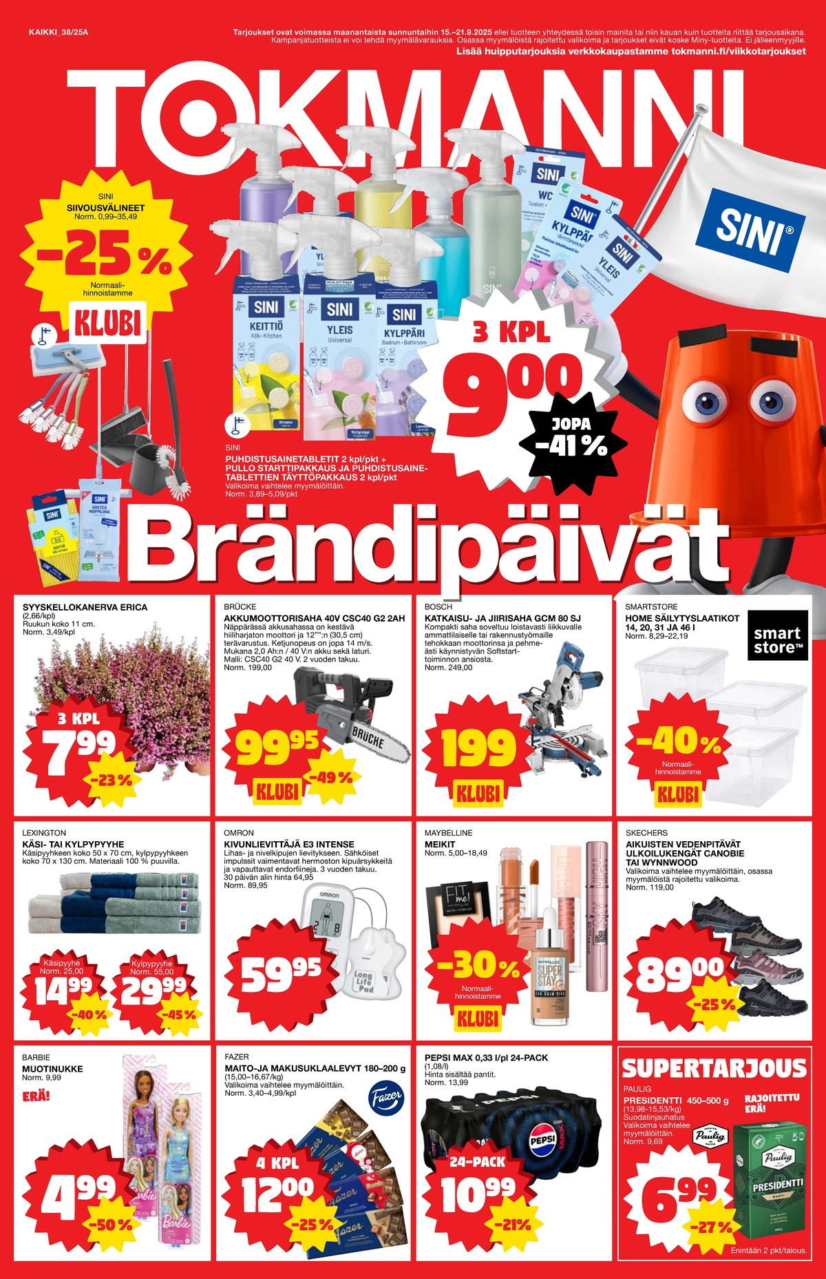 Katso ketjun Tokmanni tarjouslehti viikolta 38 sivustolla Viikkotarjoukset.fi. Löydät monia hyviä tarjouksia erilaisista tuotteista. Lue tarjouslehti täältä! Sivu 1