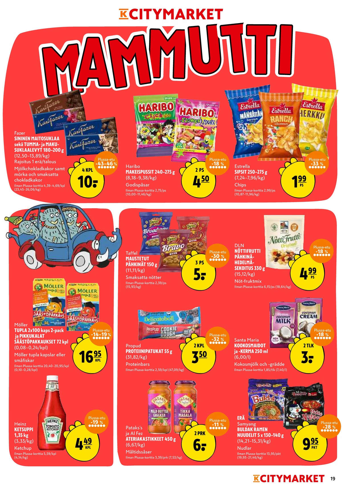 Katso ketjun K-Citymarket tarjouslehti viikolta 42 sivustolla Viikkotarjoukset.fi. Löydät monia hyviä tarjouksia erilaisista tuotteista, esimerkiksi manhattan sourcream & onion perunalastut estrella tai herkku perunalastut estrella. Lue tarjouslehti täältä! Sivu 19