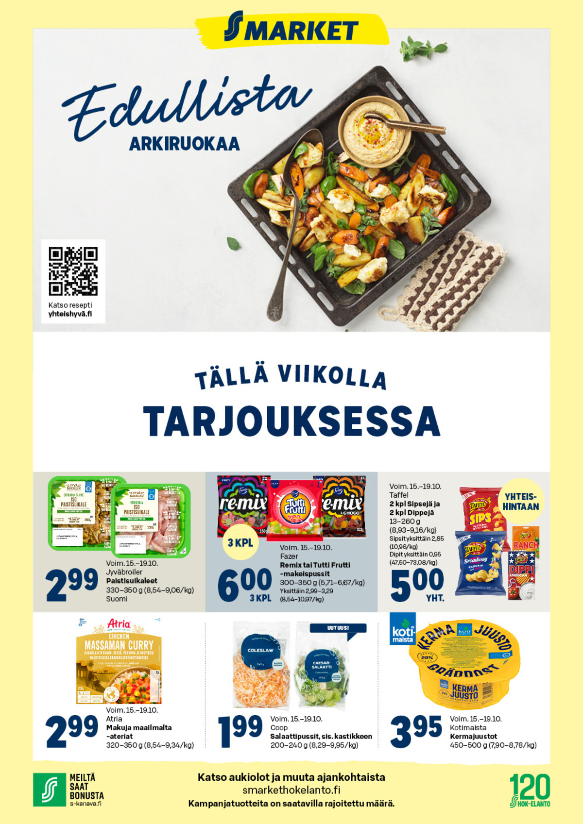 Katso ketjun S-Market tarjouslehti viikolta 42 sivustolla Viikkotarjoukset.fi. Löydät monia hyviä tarjouksia erilaisista tuotteista, esimerkiksi classic chips perunalastut taffel tai karkkipussit remix. Lue tarjouslehti täältä! Sivu 1