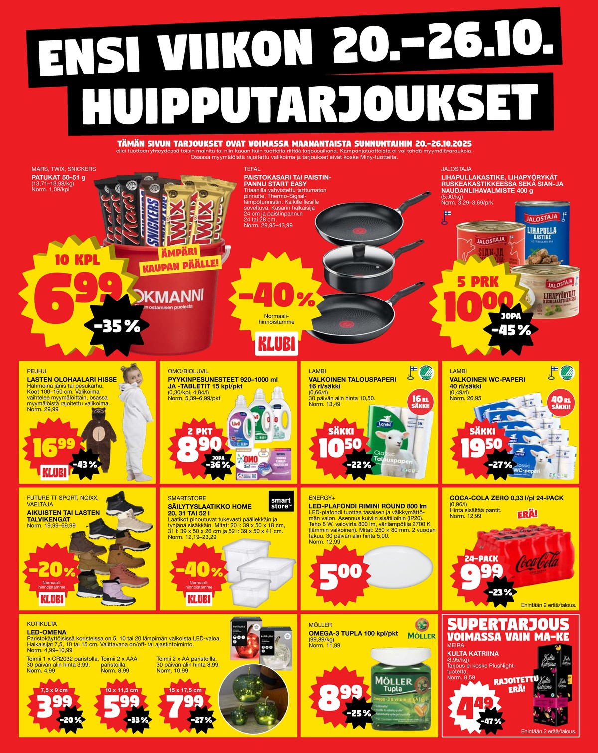 Katso ketjun Tokmanni tarjouslehti viikolta 43 sivustolla Viikkotarjoukset.fi. Löydät monia hyviä tarjouksia erilaisista tuotteista, esimerkiksi plafondit energy plus tai wc-paperit classic. Lue tarjouslehti täältä! Sivu 1