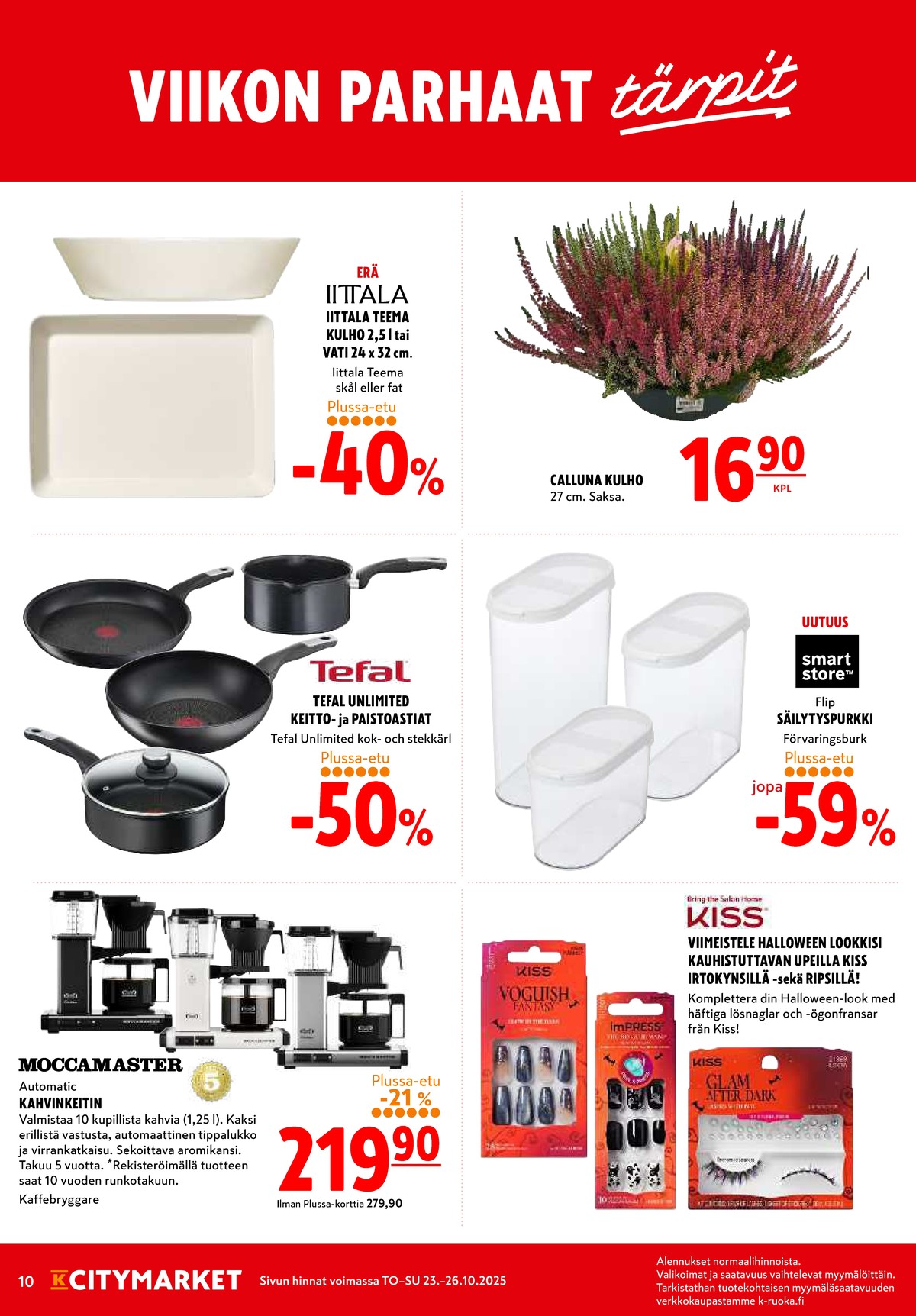 Katso ketjun K-Citymarket tarjouslehti viikolta 43 sivustolla Viikkotarjoukset.fi. Löydät monia hyviä tarjouksia erilaisista tuotteista, esimerkiksi %product1% tai muista tuotteista. Lue tarjouslehti täältä! Sivu 10