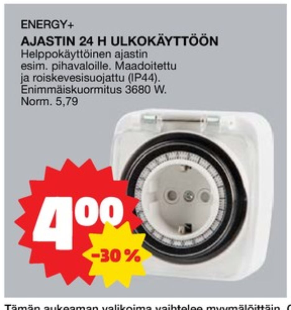 Tarjoukset ja hintavertailu haulla Energy plus, , Ajastimet 0.000 kpl 1 kappale €4.00