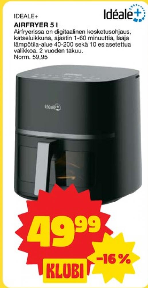Tarjoukset ja hintavertailu haulla Ideale, , Airfryer 0.000 kpl 1 kappale €49.99