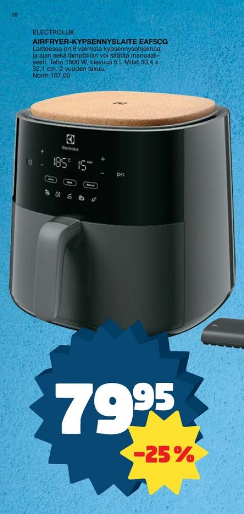 Tarjoukset ja hintavertailu haulla Electrolux, , Airfryer 0.000 kpl 1 kappale €79.95