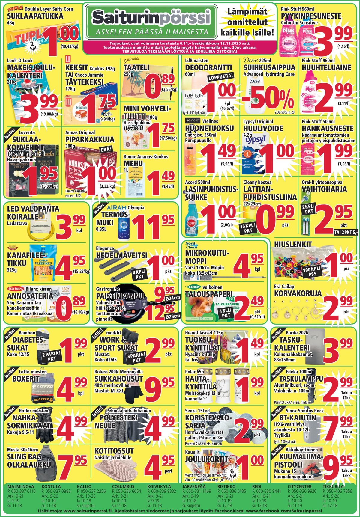Katso ketjun Saiturin Pörssi tarjouslehti viikolta 45 sivustolla Viikkotarjoukset.fi. Löydät monia hyviä tarjouksia erilaisista tuotteista. Lue tarjouslehti täältä! Sivu 1