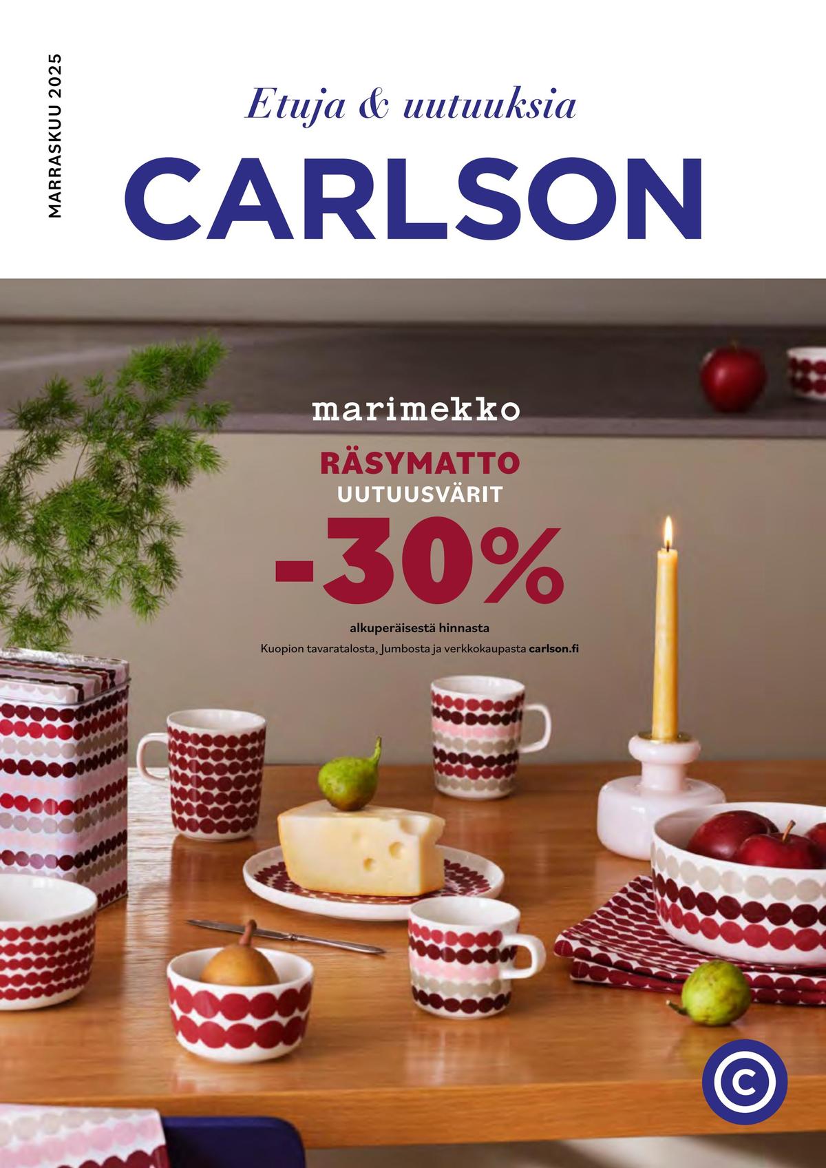 Katso ketjun Carlson tarjouslehti viikolta 46 sivustolla Viikkotarjoukset.fi. Löydät monia hyviä tarjouksia erilaisista tuotteista. Lue tarjouslehti täältä! Sivu 1