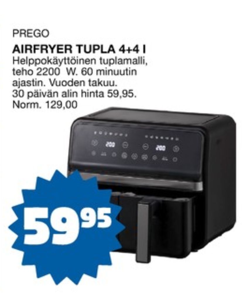 Tarjoukset ja hintavertailu haulla Prego, , Airfryer 0.000 kpl 1 kappale €59.95