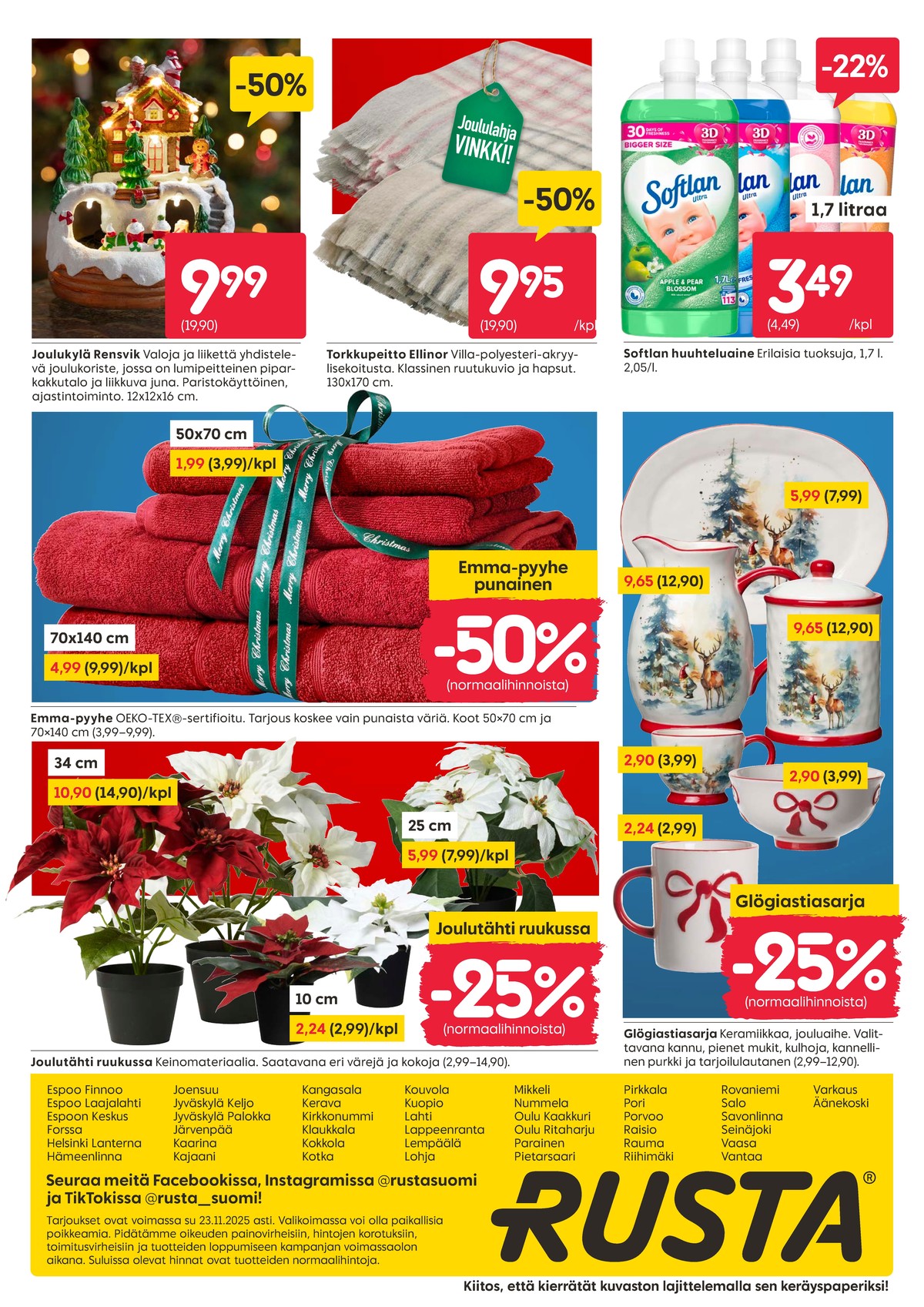 Katso ketjun Rusta tarjouslehti viikolta 47 sivustolla Viikkotarjoukset.fi. Löydät monia hyviä tarjouksia erilaisista tuotteista. Lue tarjouslehti täältä! Sivu 24