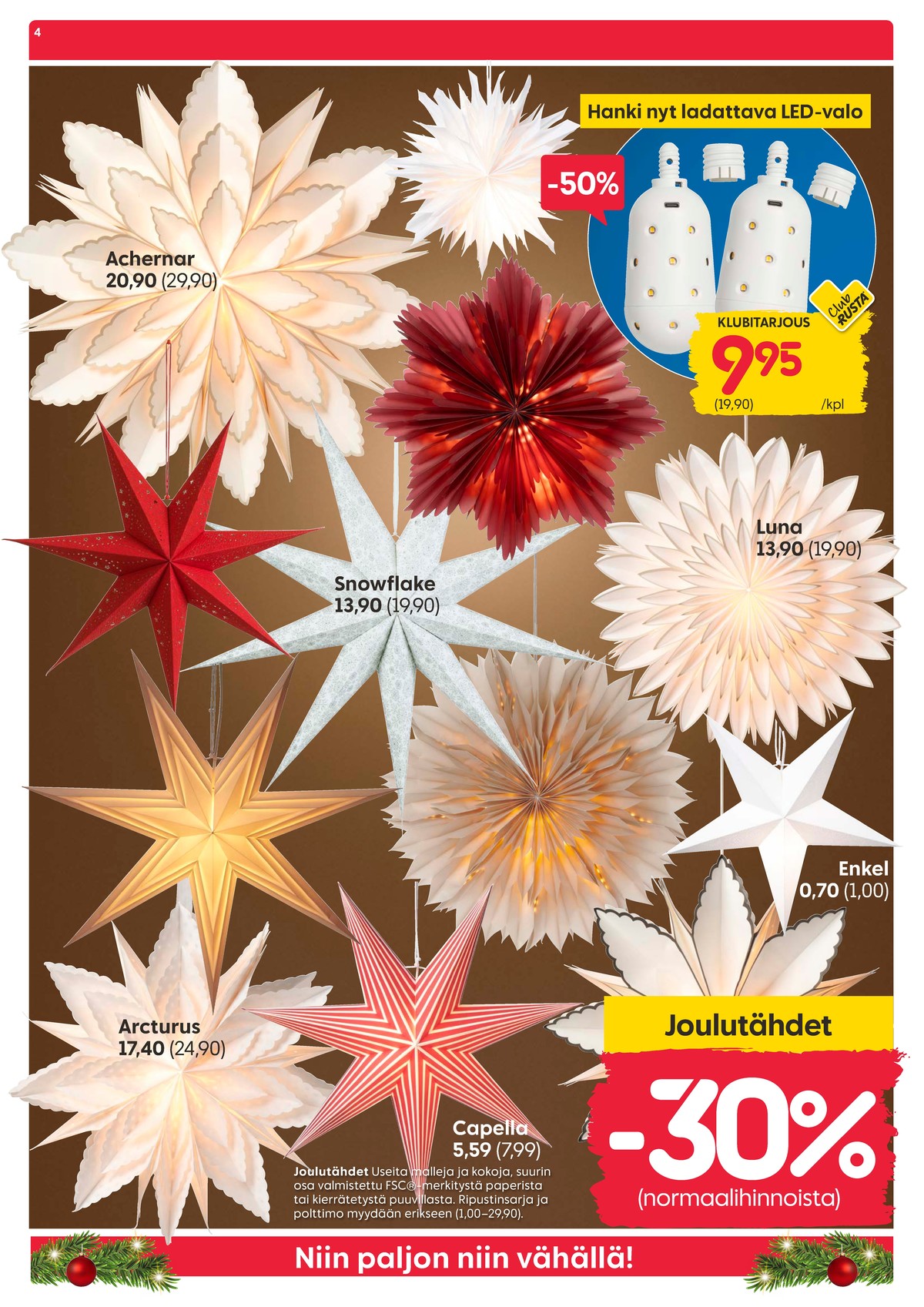 Katso ketjun Rusta tarjouslehti viikolta 47 sivustolla Viikkotarjoukset.fi. Löydät monia hyviä tarjouksia erilaisista tuotteista. Lue tarjouslehti täältä! Sivu 4