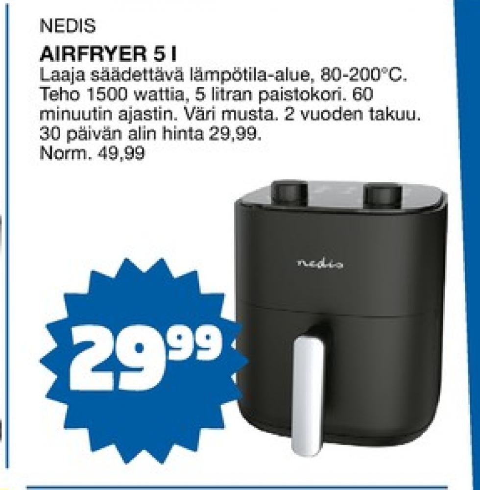 Tarjoukset ja hintavertailu haulla Nedis, , Airfryer 0.000 kpl 1 kappale €29.99