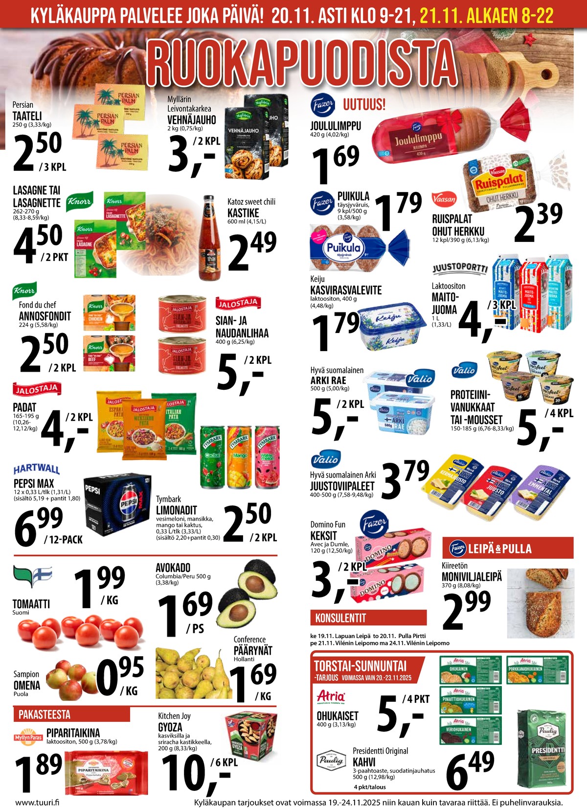 Katso ketjun Keskinen tarjouslehti viikolta 47 sivustolla Viikkotarjoukset.fi. Löydät monia hyviä tarjouksia erilaisista tuotteista. Lue tarjouslehti täältä! Sivu 11
