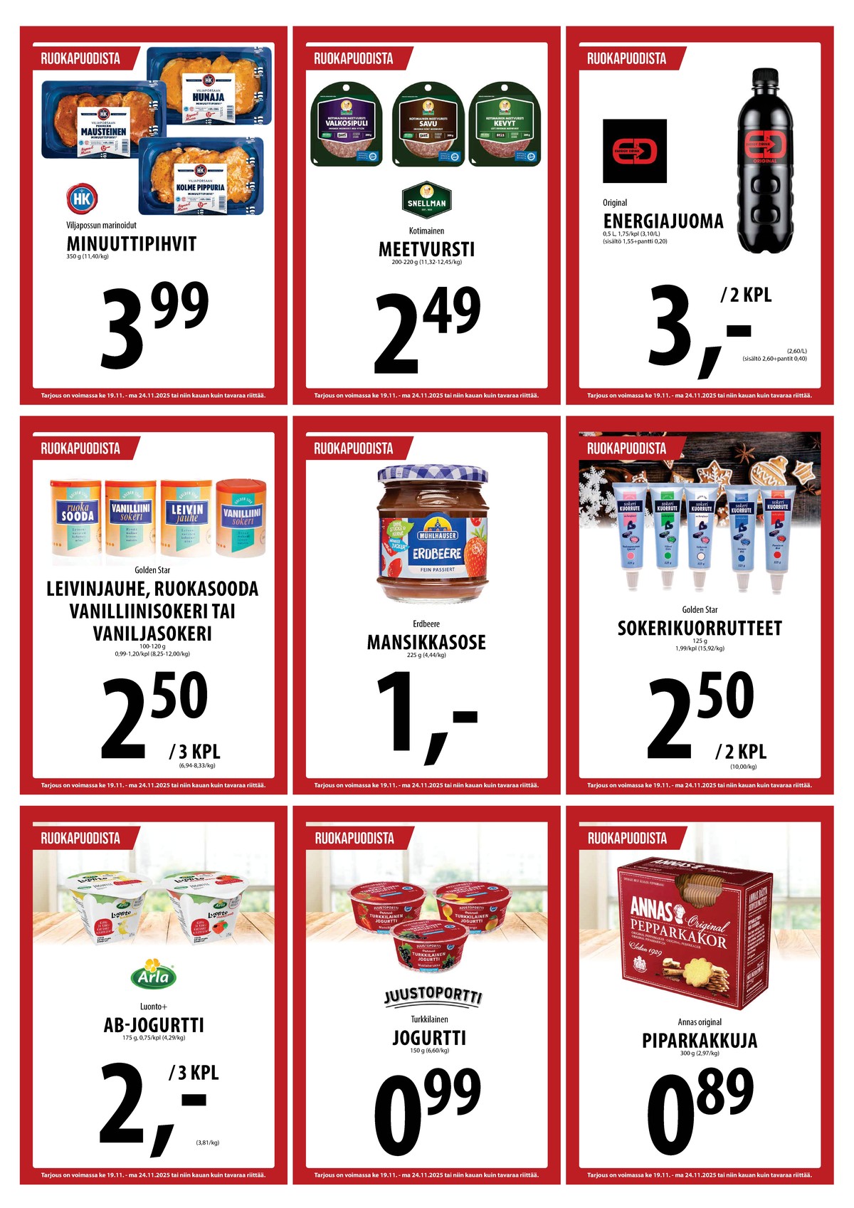 Katso ketjun Keskinen tarjouslehti viikolta 47 sivustolla Viikkotarjoukset.fi. Löydät monia hyviä tarjouksia erilaisista tuotteista. Lue tarjouslehti täältä! Sivu 29