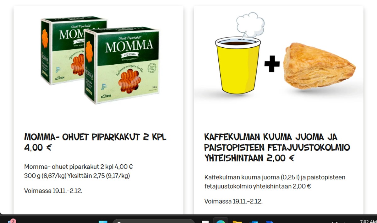 Katso ketjun Alepa tarjouslehti viikolta 47 sivustolla Viikkotarjoukset.fi. Löydät monia hyviä tarjouksia erilaisista tuotteista, esimerkiksi piparkakut momma tai pasteijat ei määritelty. Lue tarjouslehti täältä! Sivu 1