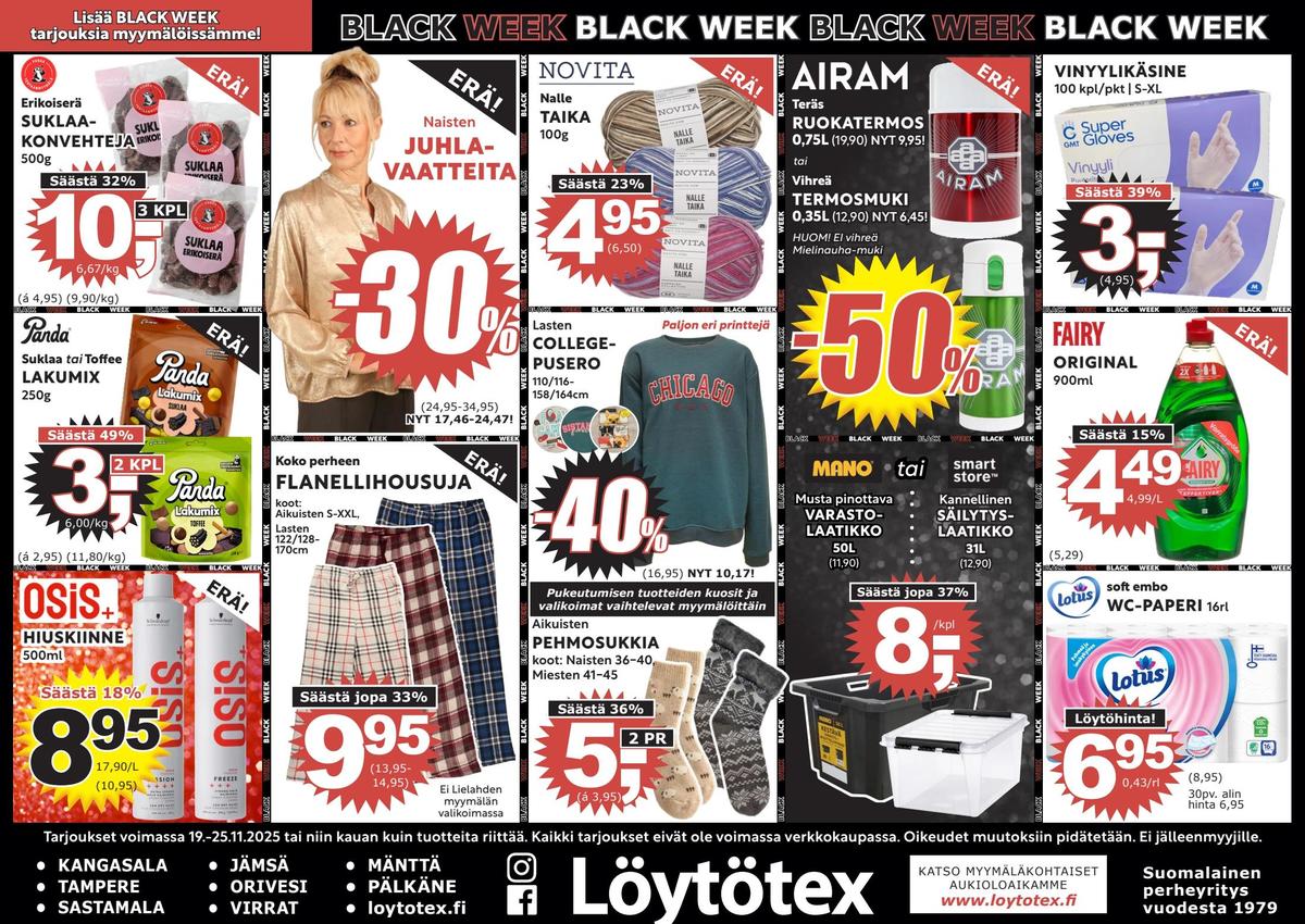 Katso ketjun Löytötex tarjouslehti viikolta 47 sivustolla Viikkotarjoukset.fi. Löydät monia hyviä tarjouksia erilaisista tuotteista, esimerkiksi kertakäyttökäsineet iisi tai astianpesunesteet fairy. Lue tarjouslehti täältä! Sivu 1
