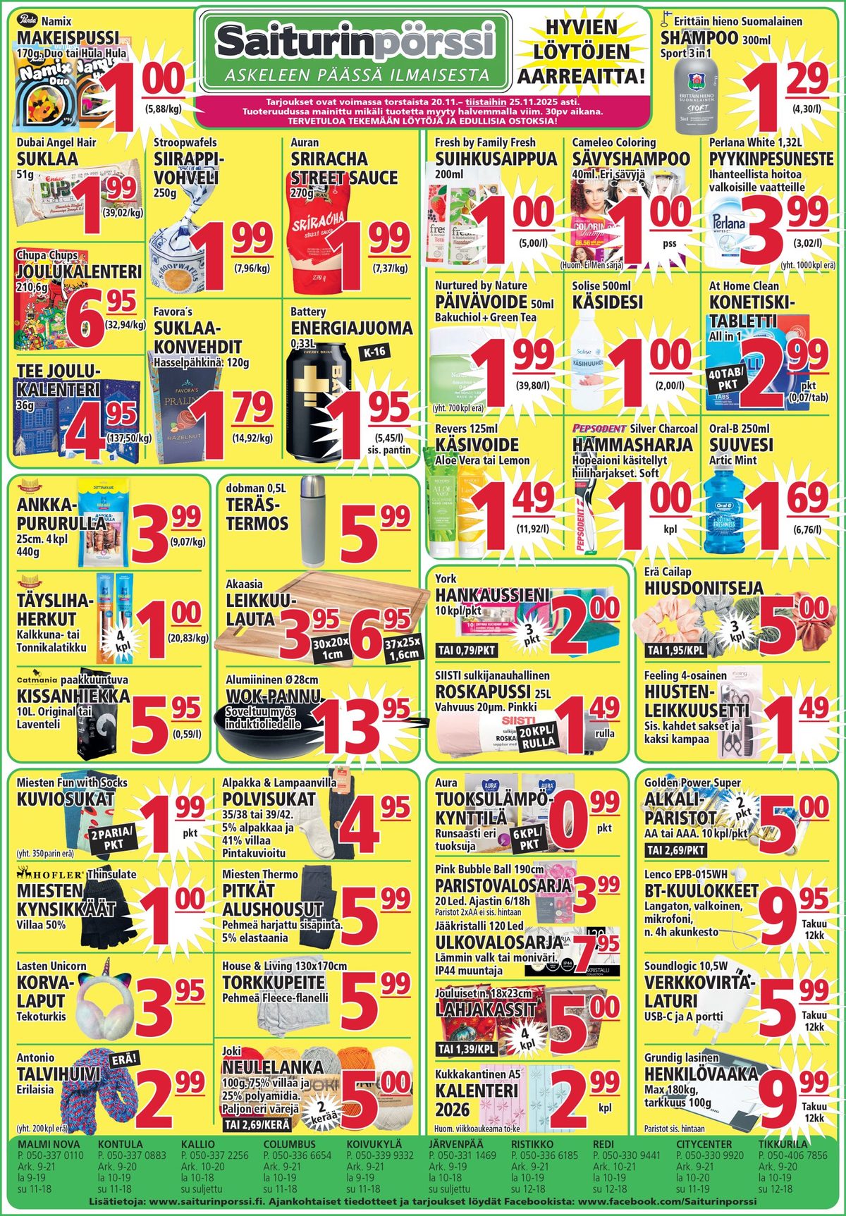 Katso ketjun Saiturin Pörssi tarjouslehti viikolta 47 sivustolla Viikkotarjoukset.fi. Löydät monia hyviä tarjouksia erilaisista tuotteista, esimerkiksi suihkusaippuat family fresh tai vohvelit ei määritelty. Lue tarjouslehti täältä! Sivu 1