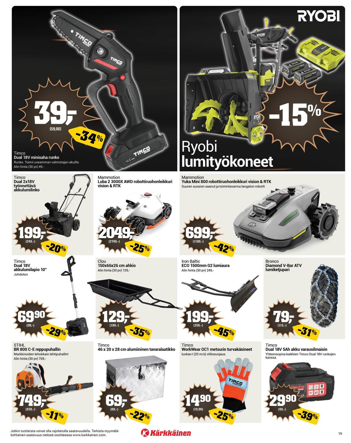 Katso ketjun Kärkkäinen tarjouslehti viikolta 48 sivustolla Viikkotarjoukset.fi. Löydät monia hyviä tarjouksia erilaisista tuotteista. Lue tarjouslehti täältä! Sivu 19