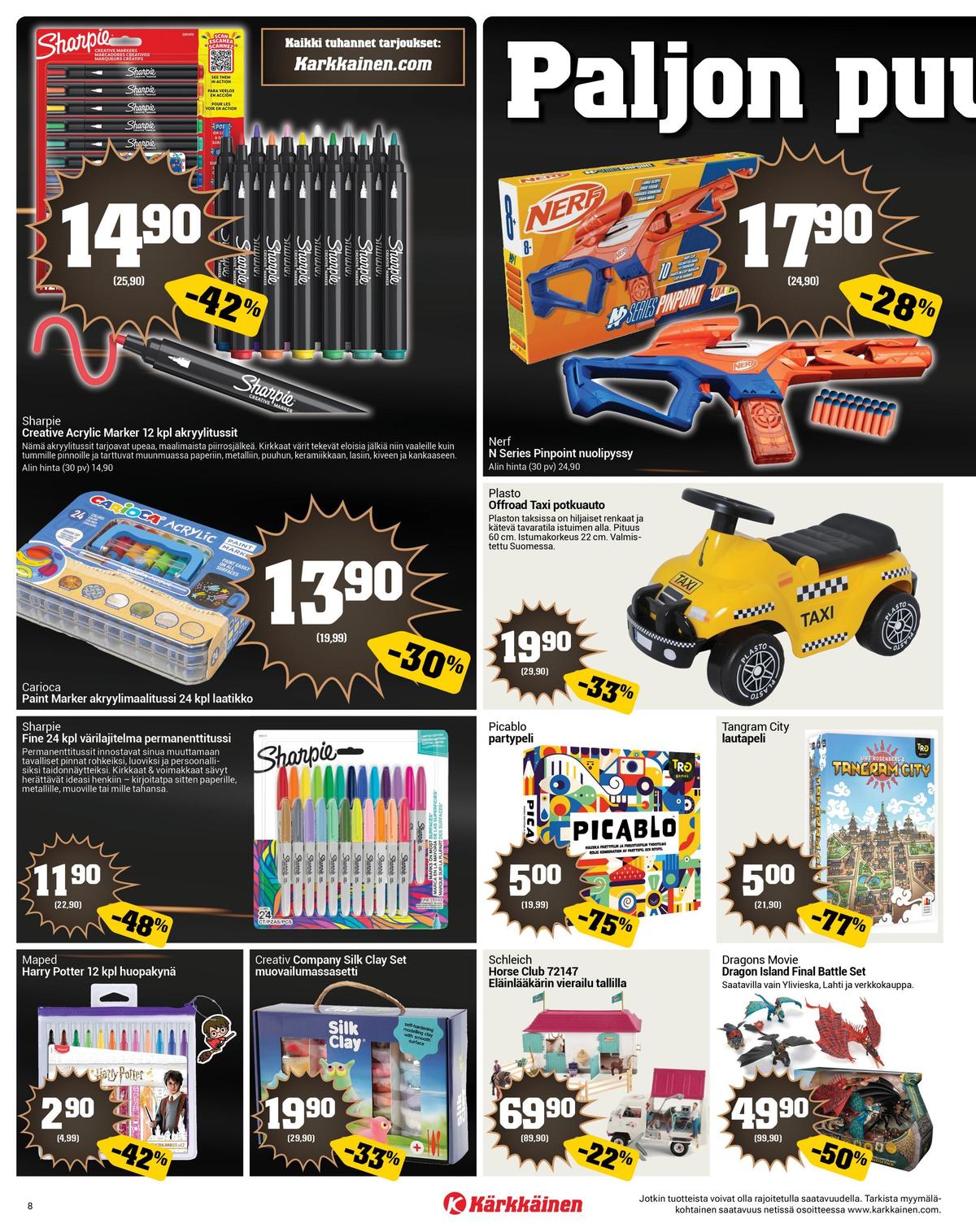 Katso ketjun Kärkkäinen tarjouslehti viikolta 48 sivustolla Viikkotarjoukset.fi. Löydät monia hyviä tarjouksia erilaisista tuotteista, esimerkiksi %product1% tai muista tuotteista. Lue tarjouslehti täältä! Sivu 8
