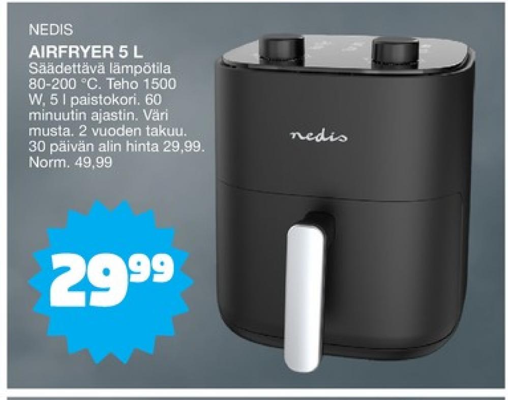 Tarjoukset ja hintavertailu haulla Nedis, , Airfryer 0.000 kpl 1 kappale €29.99