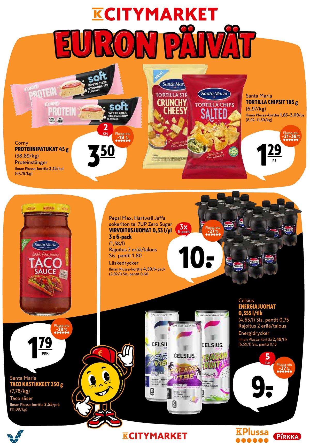 Katso ketjun K-Citymarket tarjouslehti viikolta 48 sivustolla Viikkotarjoukset.fi. Löydät monia hyviä tarjouksia erilaisista tuotteista, esimerkiksi tortilla chips salted santa maria tai tortilla strips crunchy&cheesy santa maria. Lue tarjouslehti täältä! Sivu 21