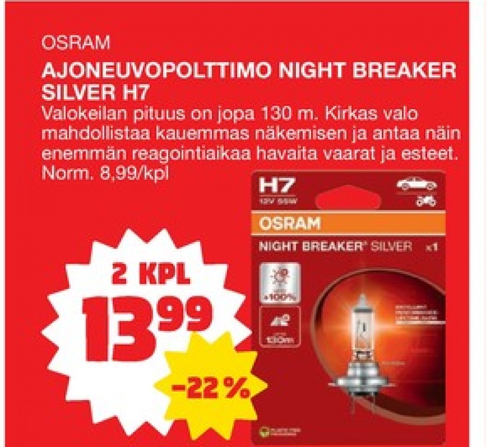 Tarjoukset ja hintavertailu haulla Osram, , Ajovalopolttimot 0.000 kpl 2 kappale €13.99