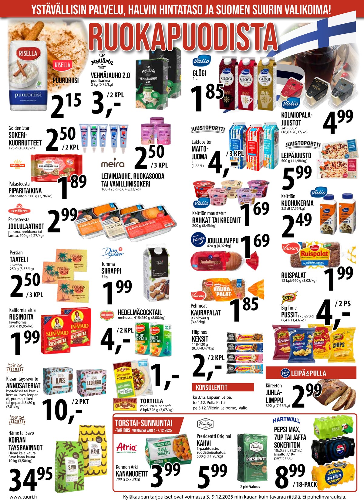 Katso ketjun Keskinen tarjouslehti viikolta 49 sivustolla Viikkotarjoukset.fi. Löydät monia hyviä tarjouksia erilaisista tuotteista, esimerkiksi kissan ruoka dagsmark tai säilykehedelmät del monte. Lue tarjouslehti täältä! Sivu 13