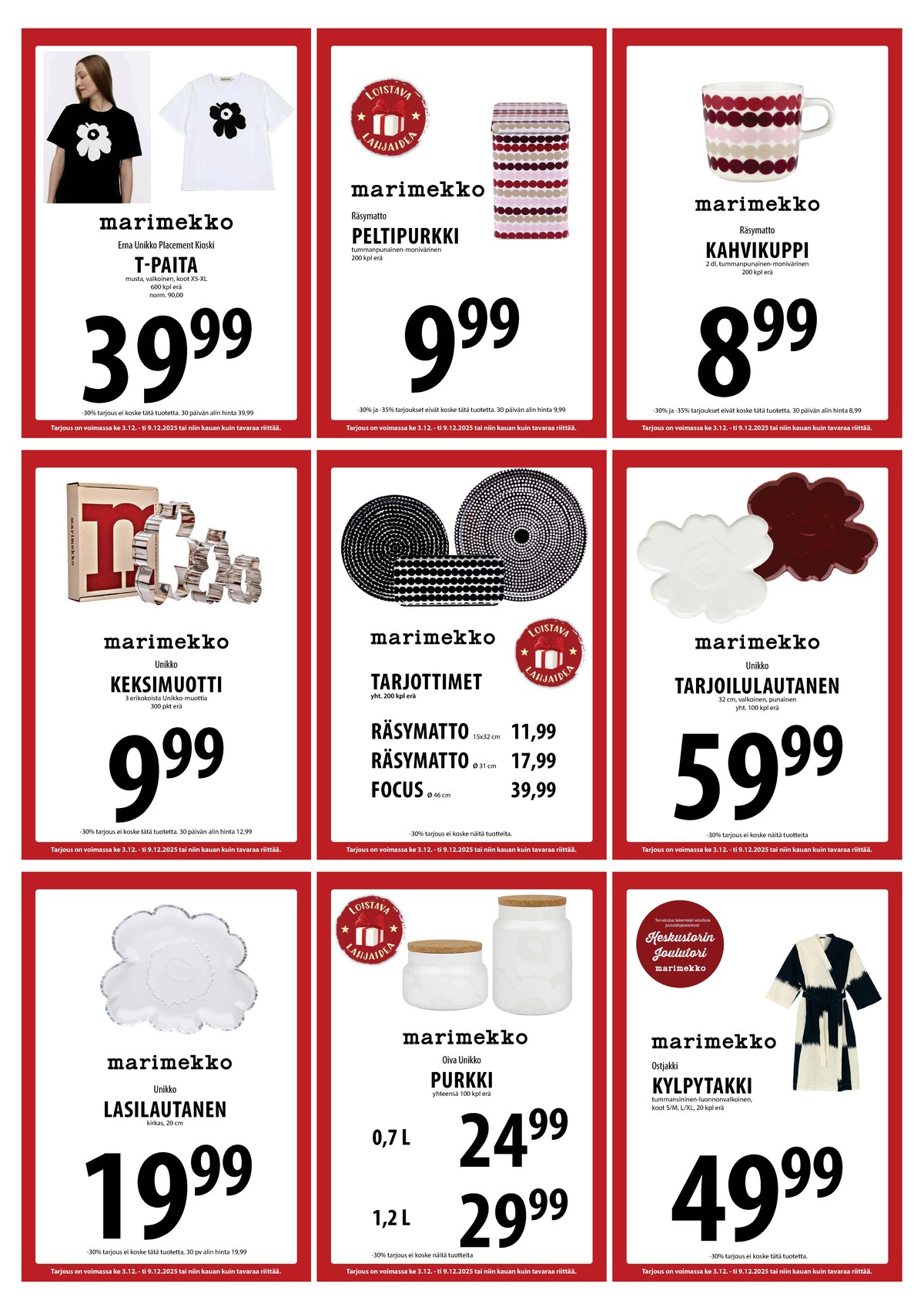 Katso ketjun Keskinen tarjouslehti viikolta 49 sivustolla Viikkotarjoukset.fi. Löydät monia hyviä tarjouksia erilaisista tuotteista, esimerkiksi lautaset marimekko tai lautaset marimekko. Lue tarjouslehti täältä! Sivu 17