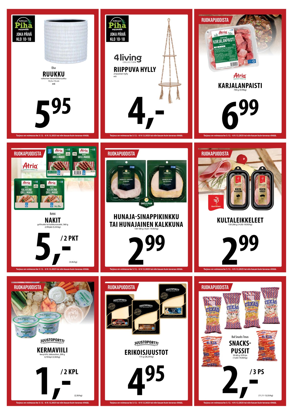 Katso ketjun Keskinen tarjouslehti viikolta 49 sivustolla Viikkotarjoukset.fi. Löydät monia hyviä tarjouksia erilaisista tuotteista, esimerkiksi kermaviilit juustoportti tai leikkeleet saarioinen. Lue tarjouslehti täältä! Sivu 35