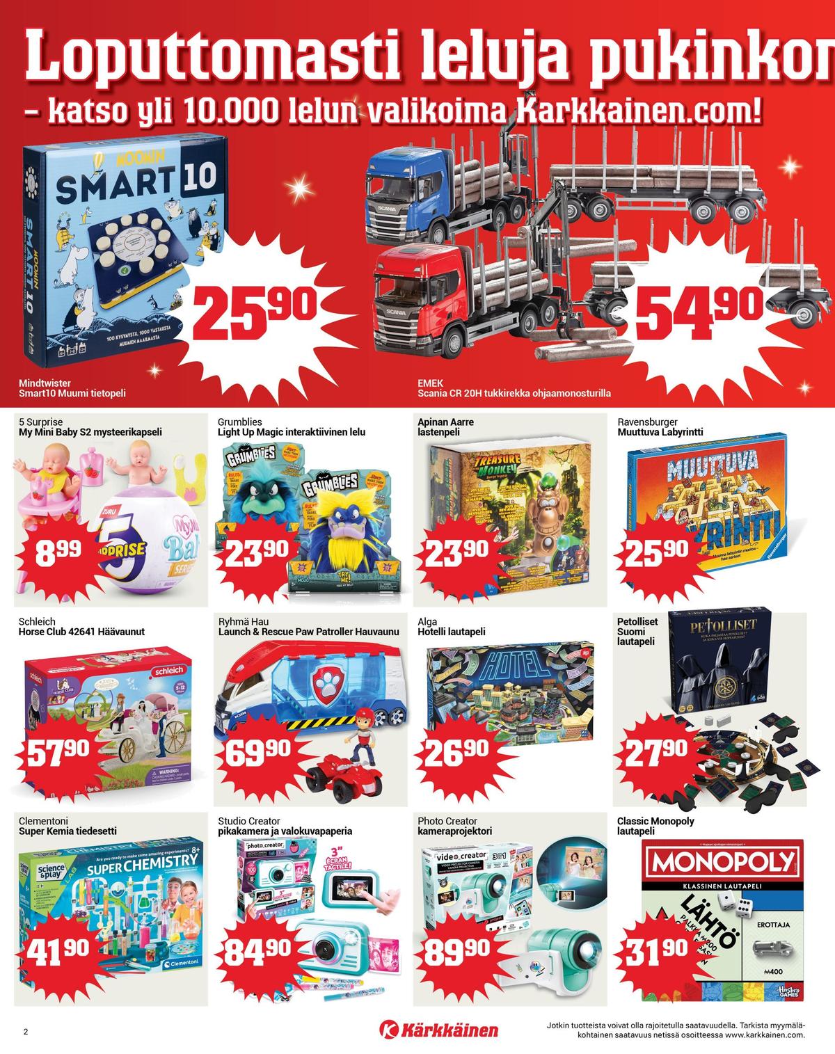 Katso ketjun Kärkkäinen tarjouslehti viikolta 50 sivustolla Viikkotarjoukset.fi. Löydät monia hyviä tarjouksia erilaisista tuotteista. Lue tarjouslehti täältä! Sivu 2