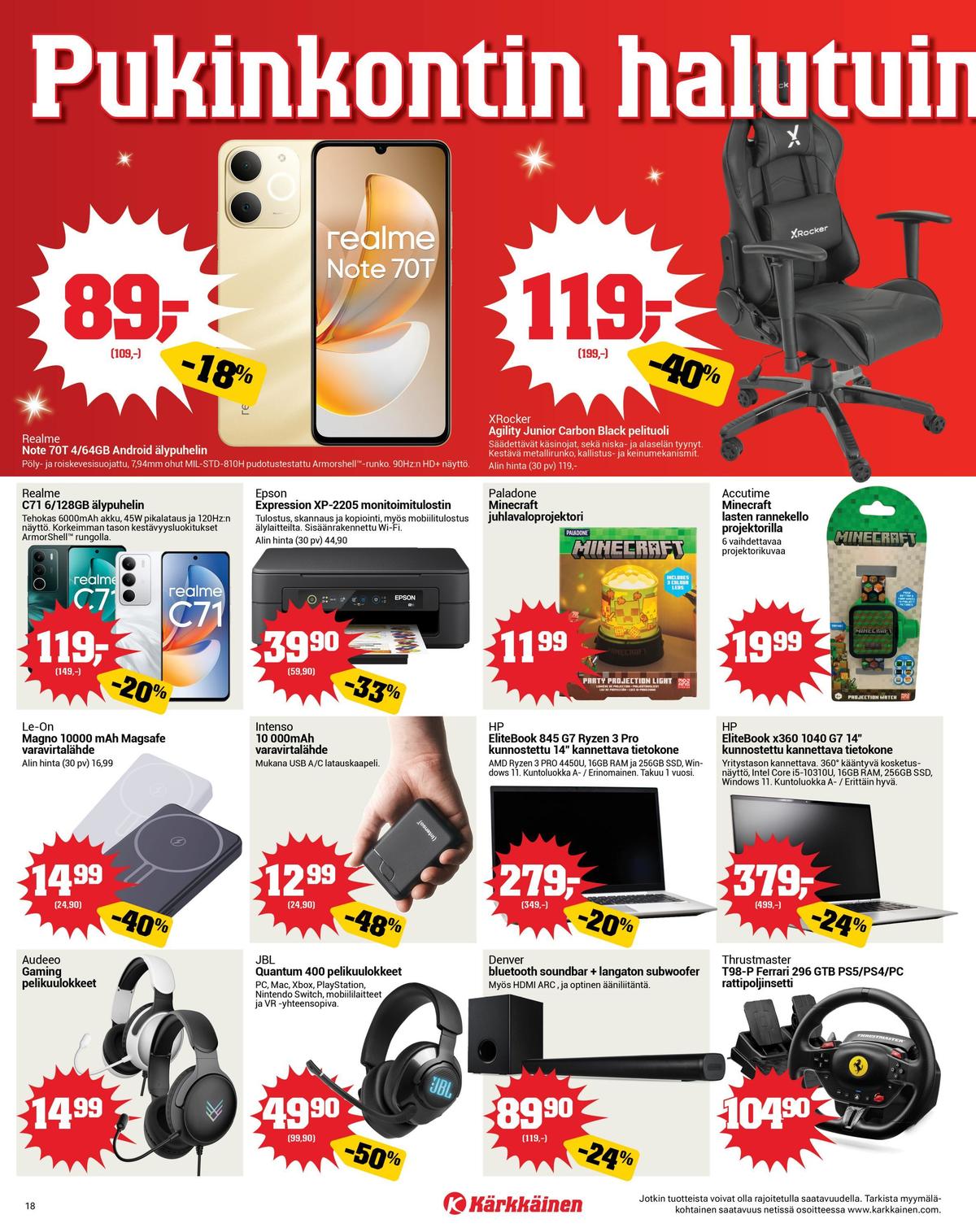 Katso ketjun Kärkkäinen tarjouslehti viikolta 50 sivustolla Viikkotarjoukset.fi. Löydät monia hyviä tarjouksia erilaisista tuotteista, esimerkiksi %product1% tai muista tuotteista. Lue tarjouslehti täältä! Sivu 18