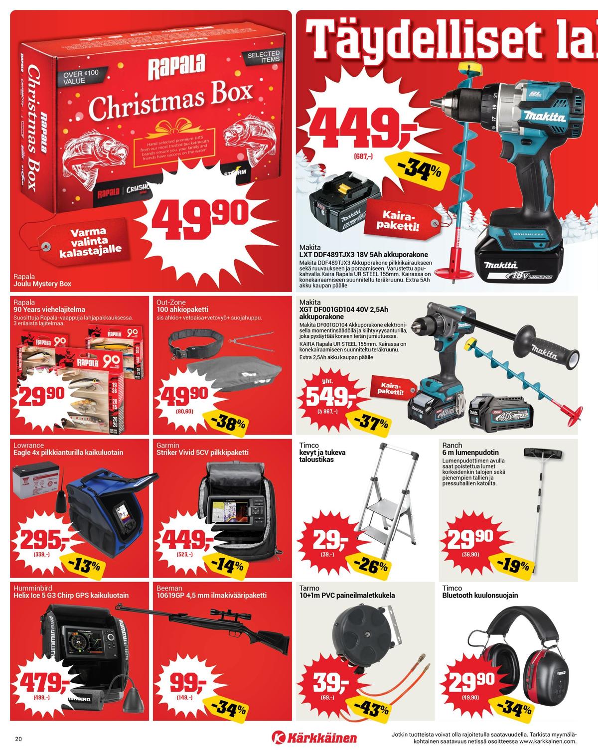 Katso ketjun Kärkkäinen tarjouslehti viikolta 50 sivustolla Viikkotarjoukset.fi. Löydät monia hyviä tarjouksia erilaisista tuotteista, esimerkiksi %product1% tai muista tuotteista. Lue tarjouslehti täältä! Sivu 20