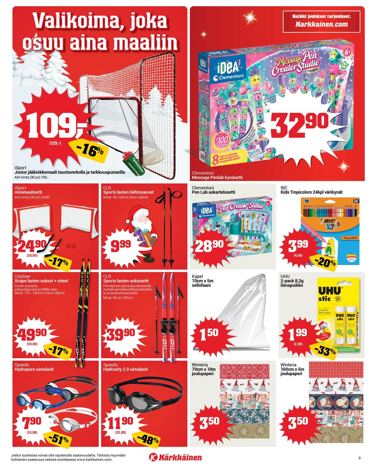 Katso ketjun Kärkkäinen tarjouslehti viikolta 50 sivustolla Viikkotarjoukset.fi. Löydät monia hyviä tarjouksia erilaisista tuotteista, esimerkiksi %product1% tai muista tuotteista. Lue tarjouslehti täältä! Sivu 9