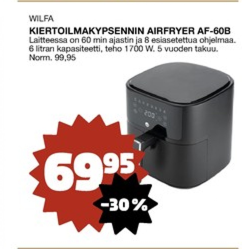 Tarjoukset ja hintavertailu haulla Wilfa, , Airfryer 0.000 kpl 1 kappale €69.95